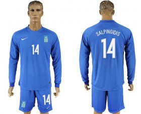 Wholesale Cheap Greece #14 Salpingidis Away Long Sleeves Soccer Country Jersey