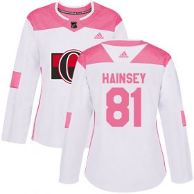 Wholesale Cheap Adidas Senators #81 Ron Hainsey White/Pink Authentic Fashion Women\'s Stitched NHL Jersey