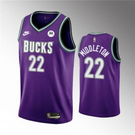Wholesale Cheap Men\'s Milwaukee Bucks #22 Khris Middleton 2022-23 Purple Classic Edition Swingman Stitched Basketball Jersey