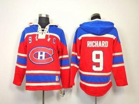 Wholesale Cheap Canadiens #9 Maurice Richard Red Sawyer Hooded Sweatshirt Stitched NHL Jersey