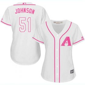 Wholesale Cheap Diamondbacks #51 Randy Johnson White/Pink Fashion Women\'s Stitched MLB Jersey