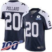 Wholesale Cheap Nike Cowboys #20 Tony Pollard Navy Blue Thanksgiving Men's Stitched With Established In 1960 Patch NFL 100th Season Vapor Untouchable Limited Throwback Jersey