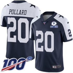 Wholesale Cheap Nike Cowboys #20 Tony Pollard Navy Blue Thanksgiving Men\'s Stitched With Established In 1960 Patch NFL 100th Season Vapor Untouchable Limited Throwback Jersey