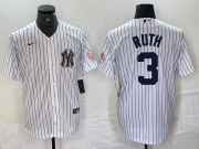 Cheap Men's New York Yankees #3 Babe Ruth Name White With Patch 2024 Cool Base Stitched Jersey
