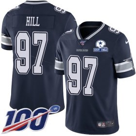 Wholesale Cheap Nike Cowboys #97 Trysten Hill Navy Blue Team Color Men\'s Stitched With Established In 1960 Patch NFL 100th Season Vapor Untouchable Limited Jersey