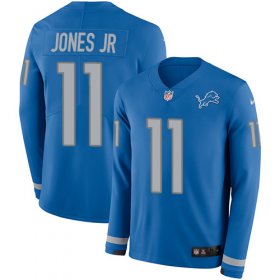 Wholesale Cheap Nike Lions #11 Marvin Jones Jr Blue Team Color Men\'s Stitched NFL Limited Therma Long Sleeve Jersey