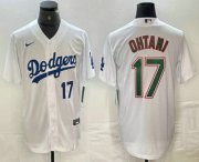 Cheap Men's Los Angeles Dodgers #17 Shohei Ohtani Number White Green Stitched Cool Base Nike Jerseys