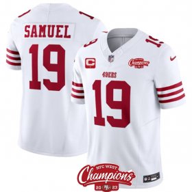 Cheap Men\'s San Francisco 49ers #19 Deebo Samuel White 2023 F.U.S.E. With 1-star C Ptach And NFC West Champions Patch Football Stitched Jersey