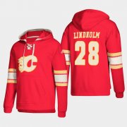 Wholesale Cheap Calgary Flames #28 Elias Lindholm Red adidas Lace-Up Pullover Hoodie