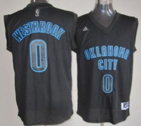 Wholesale Cheap Oklahoma City Thunder #0 Russell Westbrook All Black With Blue Fashion Jersey