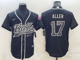 Wholesale Cheap Men\'s Buffalo Bills #17 Josh Allen Black Reflective With Patch Cool Base Stitched Baseball Jersey