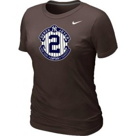 Wholesale Cheap Women\'s Nike New York Yankees #2 Derek Jeter Official Final Season Commemorative Logo Blended T-Shirt Brown