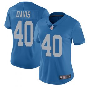 Wholesale Cheap Nike Lions #40 Jarrad Davis Blue Throwback Women\'s Stitched NFL Vapor Untouchable Limited Jersey