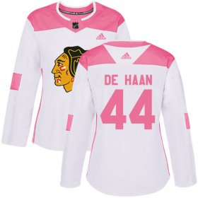 Wholesale Cheap Adidas Blackhawks #44 Calvin De Haan White/Pink Authentic Fashion Women\'s Stitched NHL Jersey