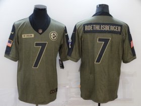 Wholesale Cheap Men\'s Pittsburgh Steelers #7 Ben Roethlisberger 2021 Olive Salute To Service Limited Stitched Jersey