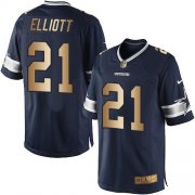 Wholesale Cheap Nike Cowboys #21 Ezekiel Elliott Navy Blue Team Color Men's Stitched NFL Limited Gold Jersey