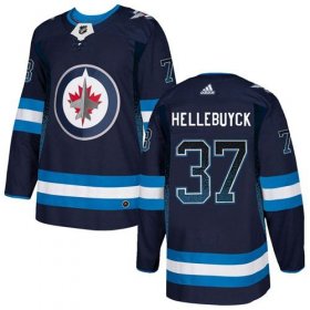 Wholesale Cheap Adidas Jets #37 Connor Hellebuyck Navy Blue Home Authentic Drift Fashion Stitched NHL Jersey