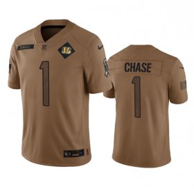 Wholesale Cheap Men\'s Cincinnati Bengals #1 Ja\'Marr Chase 2023 Brown Salute To Service Limited Football Stitched Jersey