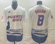 Cheap Men's Puerto Rico Baseball #8 Eddie Rosario 2023 White World Classic Stitched Jersey
