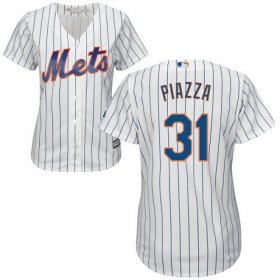 Wholesale Cheap Mets #31 Mike Piazza White(Blue Strip) Home Women\'s Stitched MLB Jersey