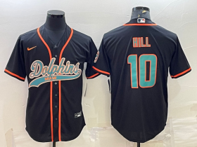 Wholesale Cheap Men\'s Miami Dolphins #10 Tyreek Hill Black With Patch Cool Base Stitched Baseball Jersey