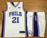 Wholesale Cheap Men's Philadelphia 76ers #21 Joel Embiid White 2017-2018 Nike Swingman Stubhub Stitched NBA Jersey With Shorts