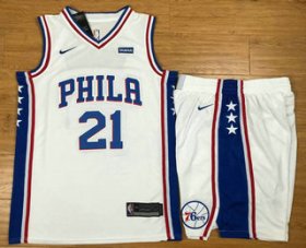 Wholesale Cheap Men\'s Philadelphia 76ers #21 Joel Embiid White 2017-2018 Nike Swingman Stubhub Stitched NBA Jersey With Shorts