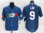 Wholesale Cheap Men's Los Angeles Dodgers #9 Gavin Lux Navy Blue Pinstripe 2020 World Series Cool Base Nike Jersey