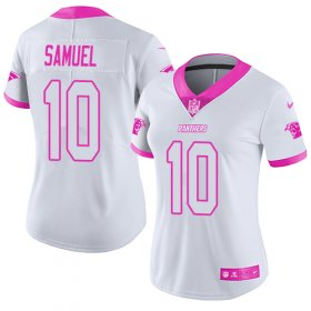 Wholesale Cheap Nike Panthers #10 Curtis Samuel White/Pink Women\'s Stitched NFL Limited Rush Fashion Jersey