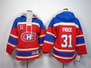 Wholesale Cheap Canadiens #31 Carey Price Red Sawyer Hooded Sweatshirt Stitched Youth NHL Jersey