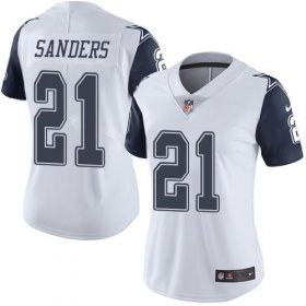Wholesale Cheap Nike Cowboys #21 Deion Sanders White Women\'s Stitched NFL Limited Rush Jersey