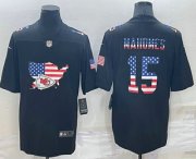 Wholesale Cheap Men's Kansas City Chiefs #15 Patrick Mahomes 2022 USA Map Fashion Black Color Rush Stitched Nike Limited Jersey