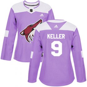 Wholesale Cheap Adidas Coyotes #9 Clayton Keller Purple Authentic Fights Cancer Women\'s Stitched NHL Jersey