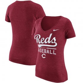 Wholesale Cheap Cincinnati Reds Nike Women\'s Practice 1.7 Tri-Blend V-Neck T-Shirt Heathered Red