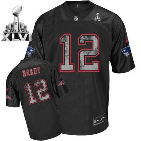 Wholesale Cheap Sideline Black United Patriots #12 Tom Brady Black Super Bowl XLVI Embroidered NFL Jersey