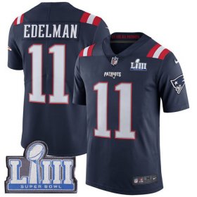 Wholesale Cheap Nike Patriots #11 Julian Edelman Navy Blue Super Bowl LIII Bound Men\'s Stitched NFL Limited Rush Jersey