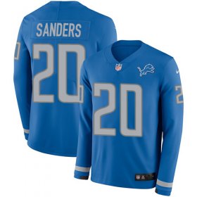 Wholesale Cheap Nike Lions #20 Barry Sanders Blue Team Color Men\'s Stitched NFL Limited Therma Long Sleeve Jersey