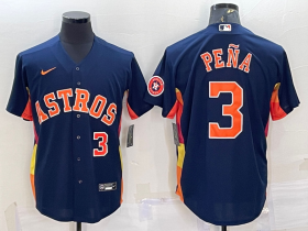 Wholesale Cheap Men\'s Houston Astros #3 Jeremy Pena Number Navy Blue With Patch Stitched MLB Cool Base Nike Jersey