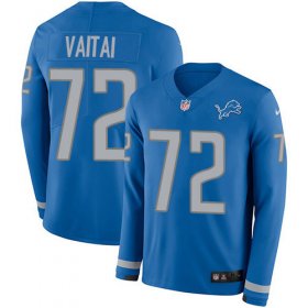 Wholesale Cheap Nike Lions #72 Halapoulivaati Vaitai Blue Team Color Youth Stitched NFL Limited Therma Long Sleeve Jersey