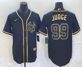 Wholesale Cheap Men\'s New York Yankees #99 Aaron Judge Black Gold Stitched MLB Cool Base Nike Jersey