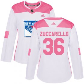 Wholesale Cheap Adidas Rangers #36 Mats Zuccarello White/Pink Authentic Fashion Women\'s Stitched NHL Jersey