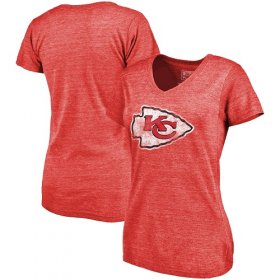 Wholesale Cheap Women\'s Kansas City Chiefs NFL Pro Line by Fanatics Branded Red Distressed Team Logo Tri-Blend T-Shirt