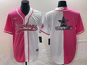 Wholesale Cheap Men\'s Dallas Cowboys Pink White Split Team Big Logo Cool Base Stitched Baseball Jersey