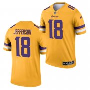Wholesale Cheap Men's Minnesota Vikings #18 Justin Jefferson Gold 2021 Inverted Legend Stitched Jersey