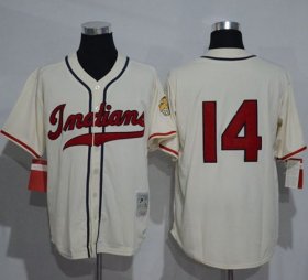 Wholesale Cheap Mitchell And Ness 1948 Indians #14 Larry Doby Cream Throwback Stitched MLB Jersey