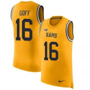Wholesale Cheap Nike Rams #16 Jared Goff Gold Men's Stitched NFL Limited Rush Tank Top Jersey