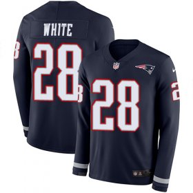 Wholesale Cheap Nike Patriots #28 James White Navy Blue Team Color Men\'s Stitched NFL Limited Therma Long Sleeve Jersey