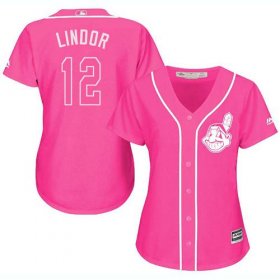 Wholesale Cheap Indians #12 Francisco Lindor Pink Fashion Women\'s Stitched MLB Jersey