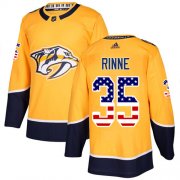 Wholesale Cheap Adidas Predators #35 Pekka Rinne Yellow Home Authentic USA Flag Stitched NHL Jersey