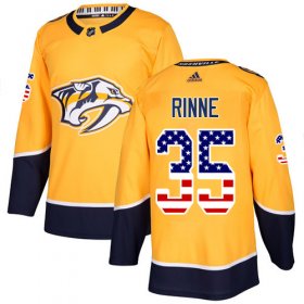 Wholesale Cheap Adidas Predators #35 Pekka Rinne Yellow Home Authentic USA Flag Stitched NHL Jersey